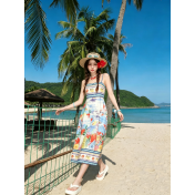 FCSE6909001 Elegant spaghetti strap floral print summer dress