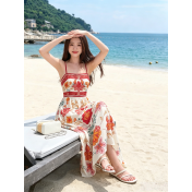 FCSE6909002 Elegant new printed long vacation dress with spaghetti straps