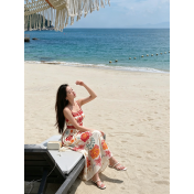 FCSE6909002 Elegant new printed long vacation dress with spaghetti straps