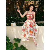FCSE6909002 Elegant new printed long vacation dress with spaghetti straps