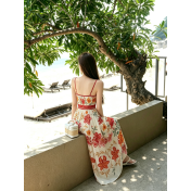 FCSE6909002 Elegant new printed long vacation dress with spaghetti straps