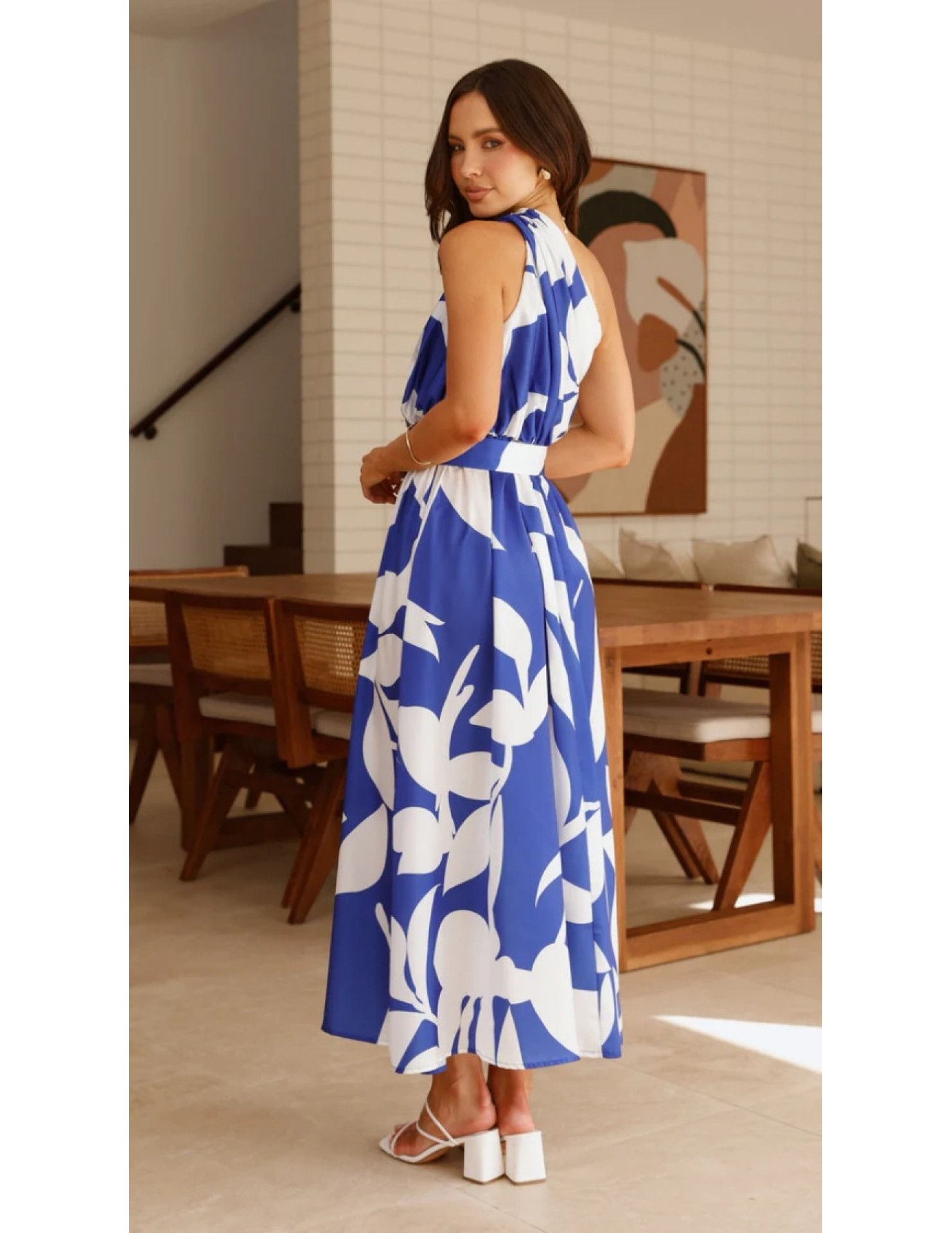 FCSE6910001 New Printed Off-Shoulder Belted Long Dress for Women with a Full Swing