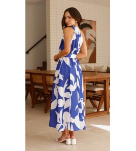 FCSE6910001 New Printed Off-Shoulder Belted Long Dress for Women with a Full Swing