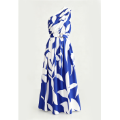FCSE6910001 New Printed Off-Shoulder Belted Long Dress for Women with a Full Swing