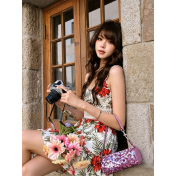 FCSE6921001 Floral Print Spaghetti Strap Dress Vacation Style Slim Fit Hollow Out Beach Skirt Mini Skirt