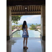 FCSE6928001 New Women's Sexy Off Shoulder Blue and White Porcelain Print Seaside Vacation Long Dress Strap Waist Dress