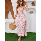 FCSE6928002 Ethnic Print Bohemian Backless Dress Beach Summer Sundress