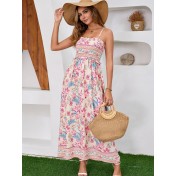 FCSE6928002 Ethnic Print Bohemian Backless Dress Beach Summer Sundress