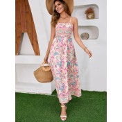 FCSE6928002 Ethnic Print Bohemian Backless Dress Beach Summer Sundress