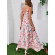 FCSE6928002 Ethnic Print Bohemian Backless Dress Beach Summer Sundress