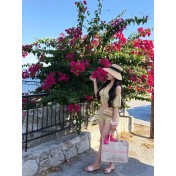 FCSE6929001 Striped Casual Slim Fit Off-Shoulder Short-Sleeve T-Shirt and High-Waisted Shorts Set