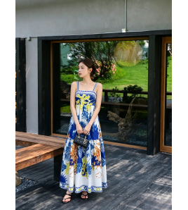 FCSE915001 Resort Style Maxi Print Sundress