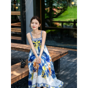 FCSE915001 Resort Style Maxi Print Sundress