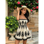 FCSE924001 New Women's Retro-Style Printed Jumpsuit/Bracket-Length Vacation Jumpsuit/Shorts