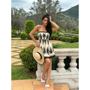 FCSE924001 New Women's Retro-Style Printed Jumpsuit/Bracket-Length Vacation Jumpsuit/Shorts
