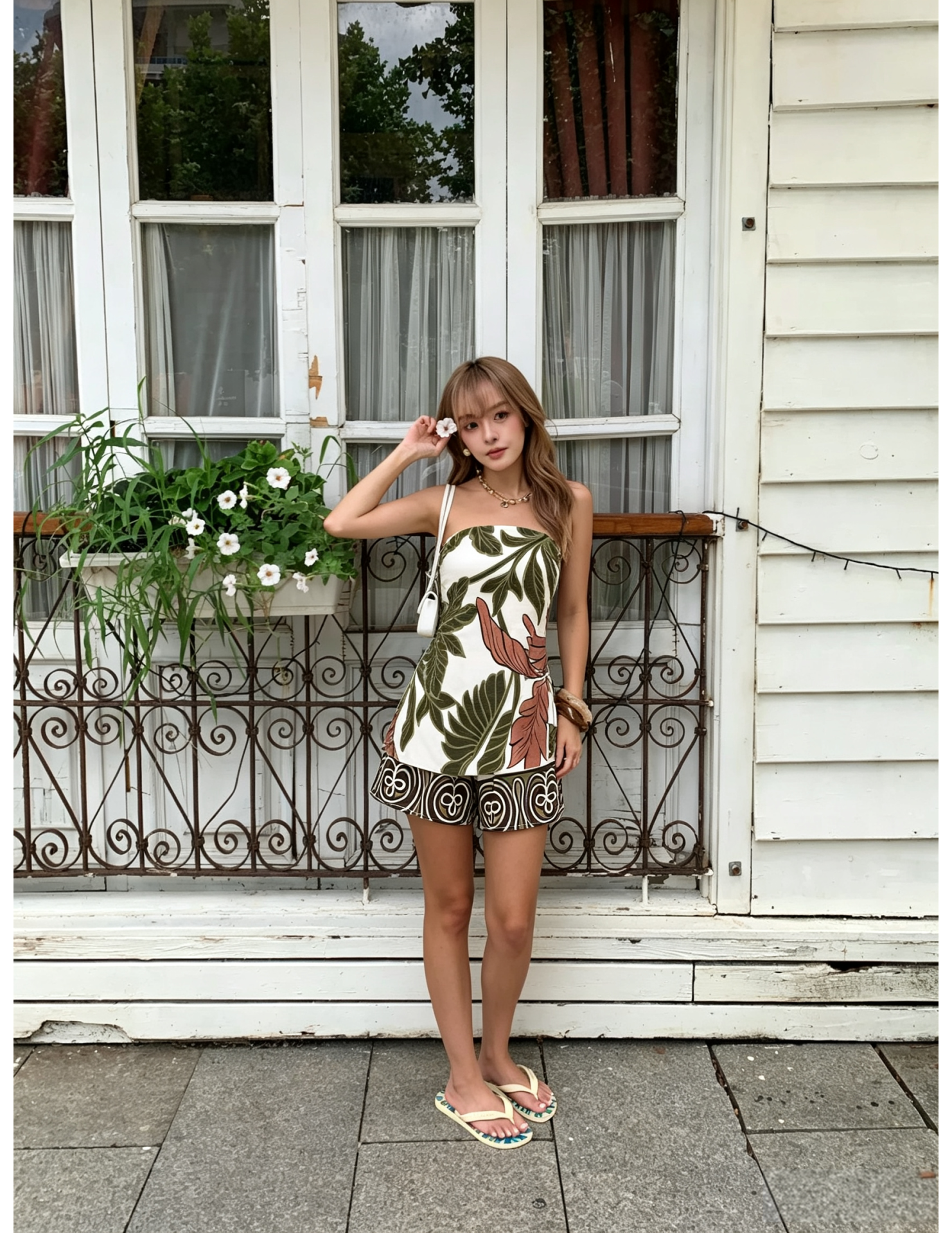 FCSE924002 Casual Vacation Sexy Women's Linen Printed Sundress