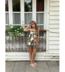 FCSE924002 Casual Vacation Sexy Women's Linen Printed Sundress