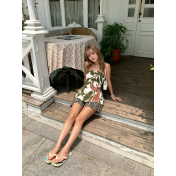FCSE924002 Casual Vacation Sexy Women's Linen Printed Sundress