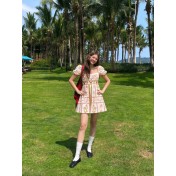 FCSE924003 Summer Short-Sleeved Backless Casual Fashion Lace Beach Vacation Mini Dress