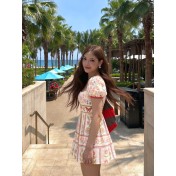 FCSE924003 Summer Short-Sleeved Backless Casual Fashion Lace Beach Vacation Mini Dress