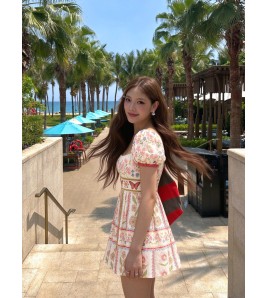 FCSE924003 Summer Short-Sleeved Backless Casual Fashion Lace Beach Vacation Mini Dress