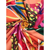 FCSE924004 Tropical Floral Print Halter Neck Twist Loose Vacation Style Women's Short Jumpsuit