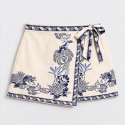 FCSE925001 Fashionable and Simple Tropical Vacation Elegant Casual Printed Tie-Waist Mini Skirt