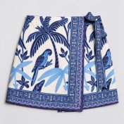 FCSE925001 Fashionable and Simple Tropical Vacation Elegant Casual Printed Tie-Waist Mini Skirt