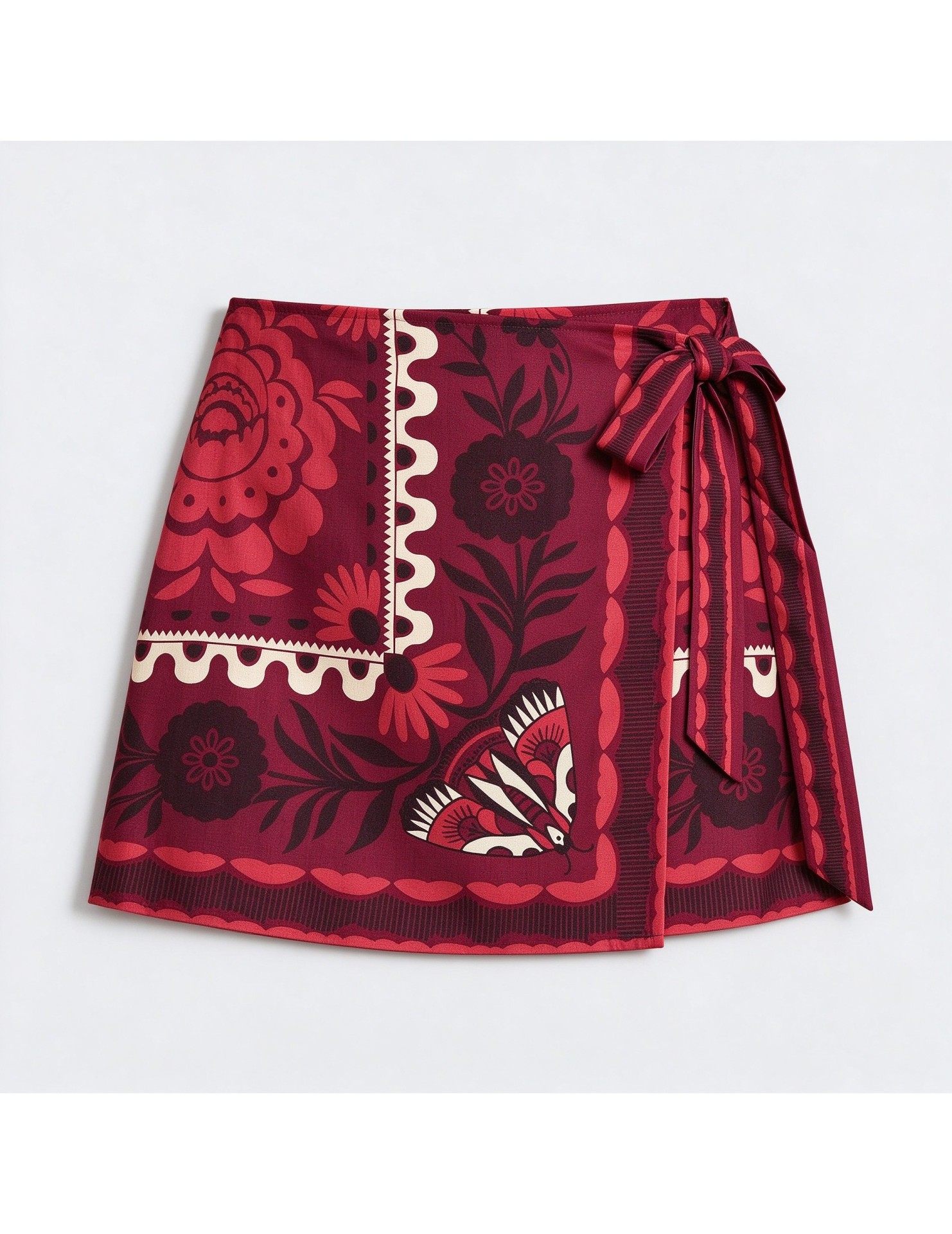 FCSE925001 Fashionable and Simple Tropical Vacation Elegant Casual Printed Tie-Waist Mini Skirt