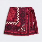 FCSE925001 Fashionable and Simple Tropical Vacation Elegant Casual Printed Tie-Waist Mini Skirt
