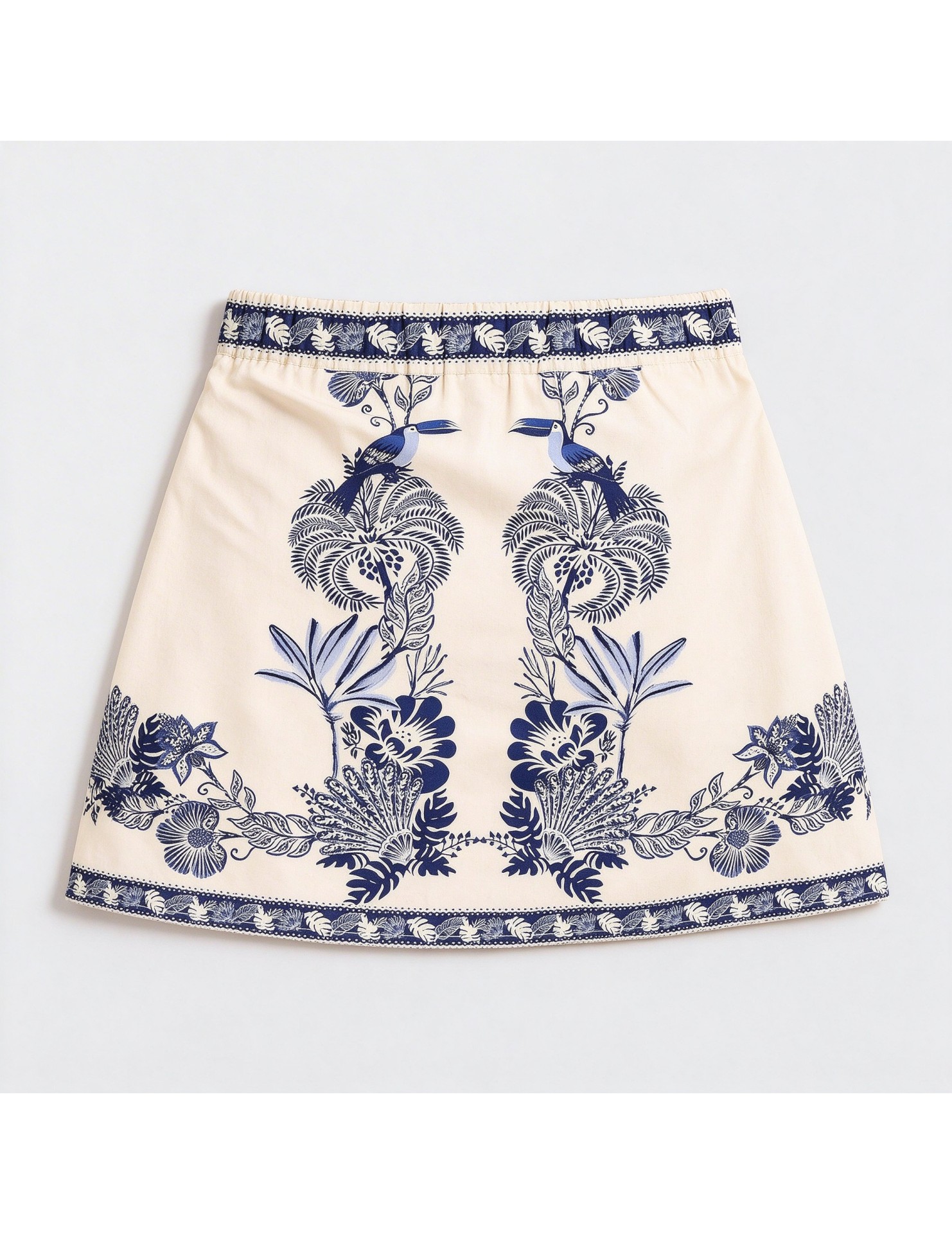 FCSE925001 Fashionable and Simple Tropical Vacation Elegant Casual Printed Tie-Waist Mini Skirt