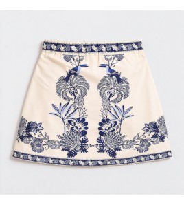 FCSE925001 Fashionable and Simple Tropical Vacation Elegant Casual Printed Tie-Waist Mini Skirt
