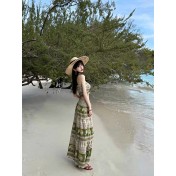 HSPN6923002 Coconut Grove Holiday Thai Island Dai Ethnic Resort Strapless Three-Piece Long Dress with Green Floral Print for Photoshoot