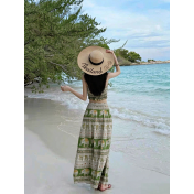 HSPN6923002 Coconut Grove Holiday Thai Island Dai Ethnic Resort Strapless Three-Piece Long Dress with Green Floral Print for Photoshoot