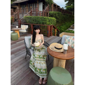 HSPN6923002 Coconut Grove Holiday Thai Island Dai Ethnic Resort Strapless Three-Piece Long Dress with Green Floral Print for Photoshoot