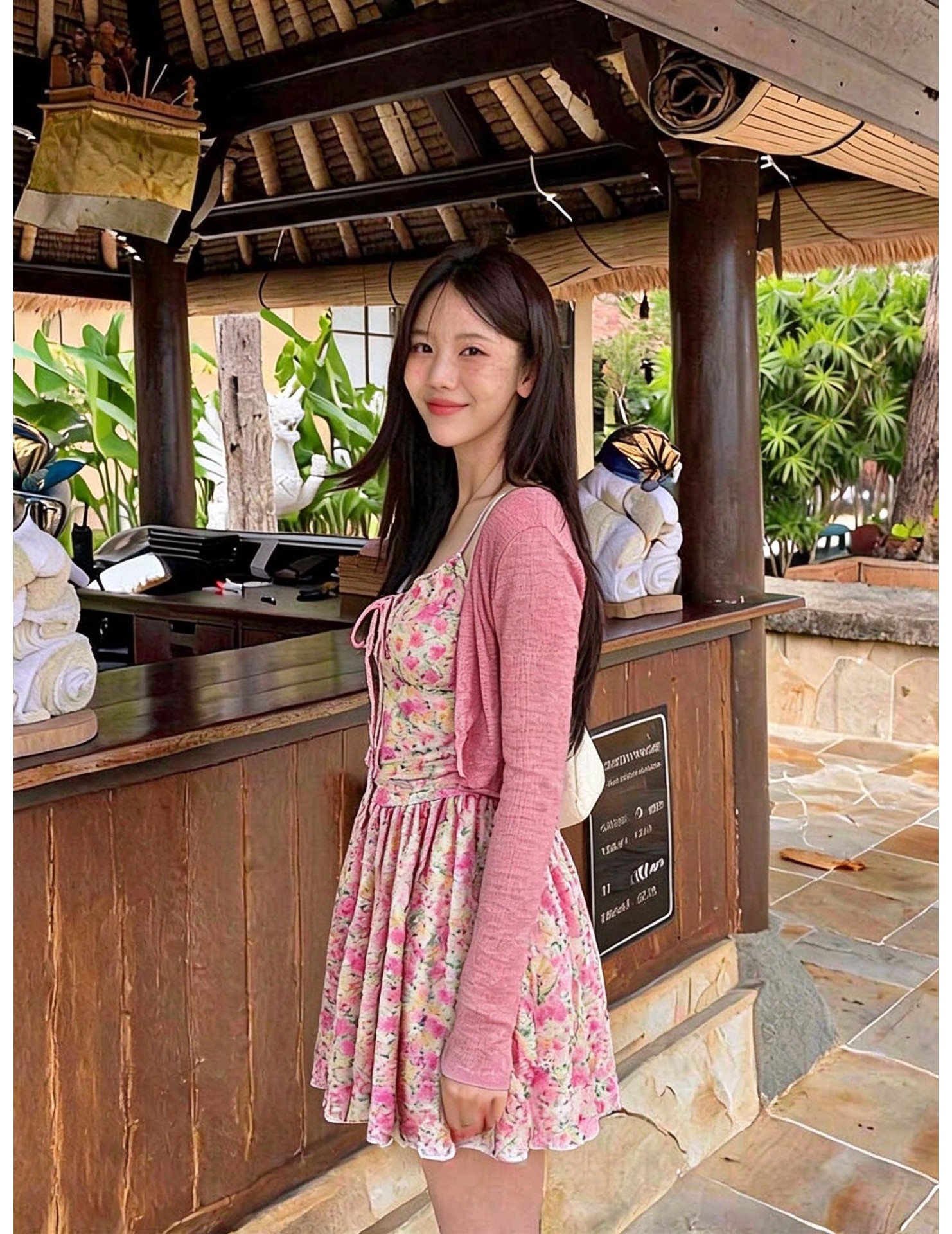 HSPN6923002 Coconut Grove Holiday Thai Island Dai Ethnic Resort Strapless Two-Piece Long Dress with Green Floral Print for Photoshoot