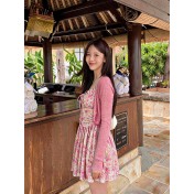 HSPN6923002 Coconut Grove Holiday Thai Island Dai Ethnic Resort Strapless Two-Piece Long Dress with Green Floral Print for Photoshoot