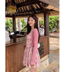 HSPN6923002 Coconut Grove Holiday Thai Island Dai Ethnic Resort Strapless Two-Piece Long Dress with Green Floral Print for Photoshoot