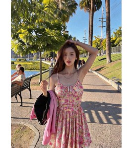HSPN6923002 Coconut Grove Holiday Thai Island Dai Ethnic Resort Strapless Two-Piece Long Dress with Green Floral Print for Photoshoot