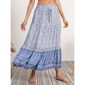 FCSE61009001 Lace-trimmed maxi dress, rayon cotton, bohemian beach vacation style dress