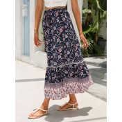 FCSE61009001 Lace-trimmed maxi dress, rayon cotton, bohemian beach vacation style dress