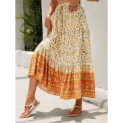 FCSE61009001 Lace-trimmed maxi dress, rayon cotton, bohemian beach vacation style dress