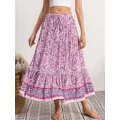 FCSE61009001 Lace-trimmed maxi dress, rayon cotton, bohemian beach vacation style dress
