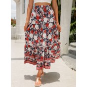 FCSE61009001 Lace-trimmed maxi dress, rayon cotton, bohemian beach vacation style dress