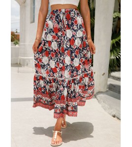 FCSE61009001 Lace-trimmed maxi dress, rayon cotton, bohemian beach vacation style dress