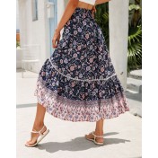 FCSE61009001 Lace-trimmed maxi dress, rayon cotton, bohemian beach vacation style dress