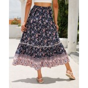 FCSE61009001 Lace-trimmed maxi dress, rayon cotton, bohemian beach vacation style dress