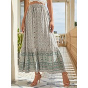 FCSE61009003 Bohemian style cotton button-down slit retro-style midi skirt with a full skirt.
