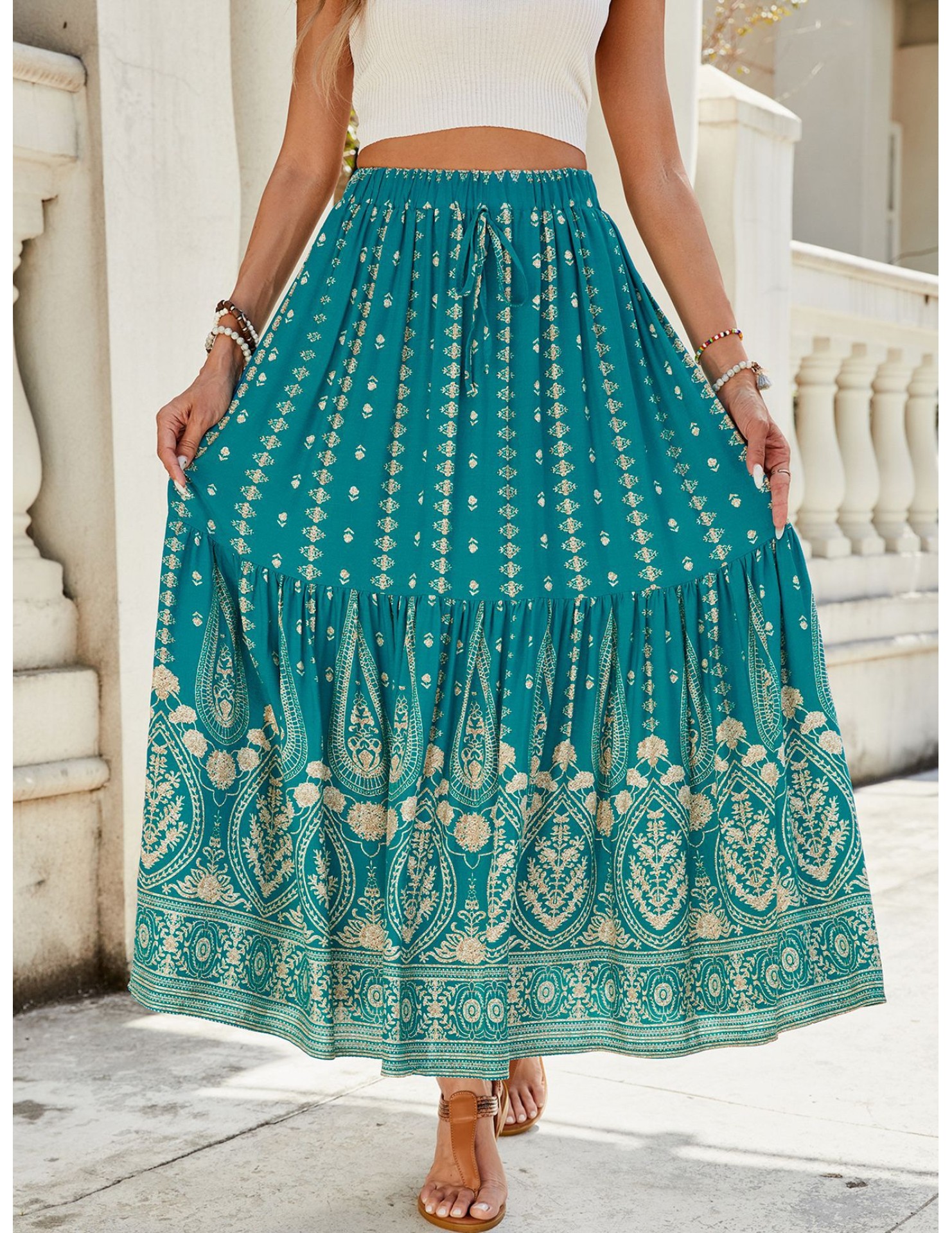 FCSE61009004 New Bohemian Cotton Full Swing Beach Vacation Skirt, Exotic Style