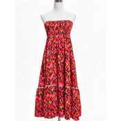 FCSE61009006 High waist bohemian seaside vacation skirt hollow lace patchwork large hem beach dress